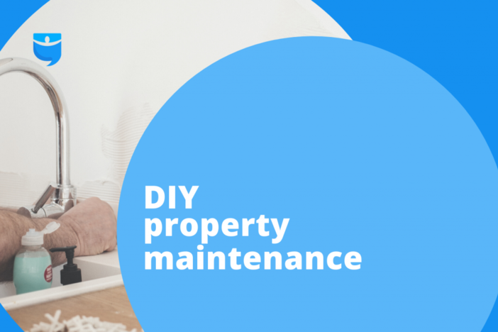 5 Questions to Ask Yourself If You’re Considering DIY Property Maintenance image of man installing tile behind sink with article title superimposed