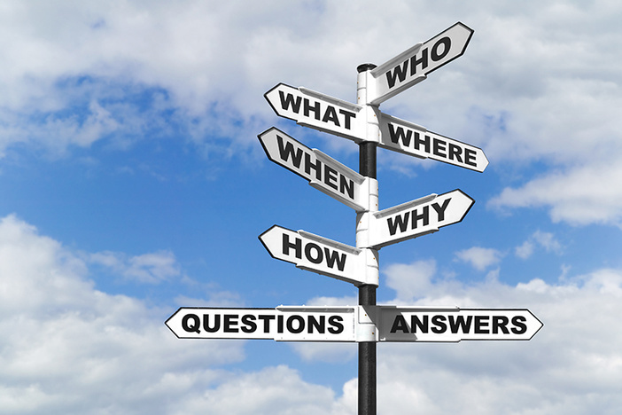 28 Smart Questions to Ask a Broker When Investigating Out-of-State Markets Concept image of the six most common questions and answers on a signpost.